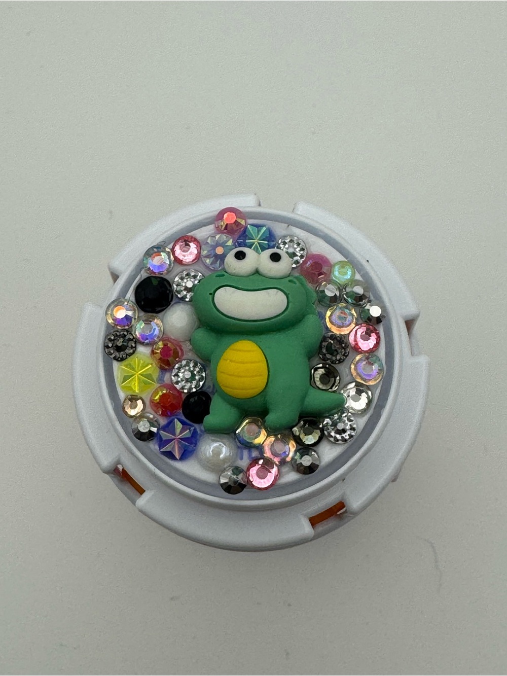 Hand Crafted Multicolor Bedazzled Pill Bottle Cover with Frog Accent - Picture 4 of 4